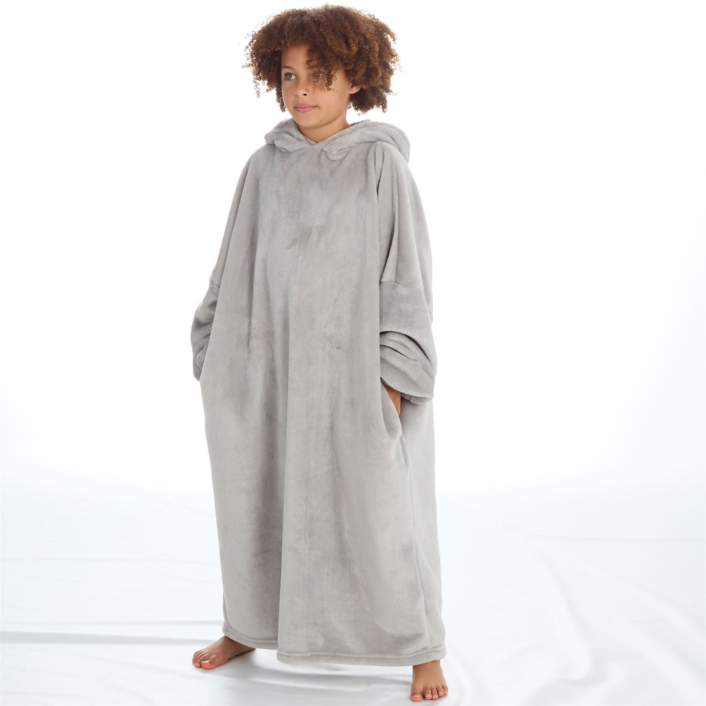 Slumber Party Kids Fleece Longline Hooded Poncho - Grey