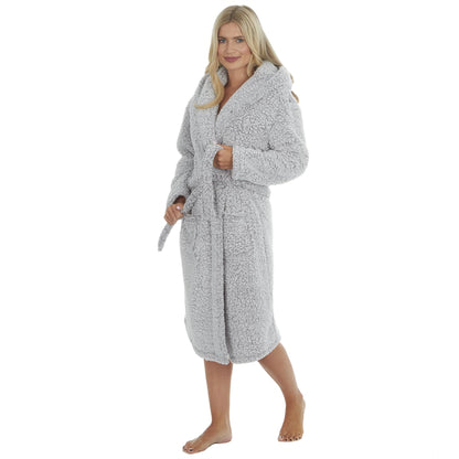 Forever Dreaming Womens Borg Fleece Robe - Grey