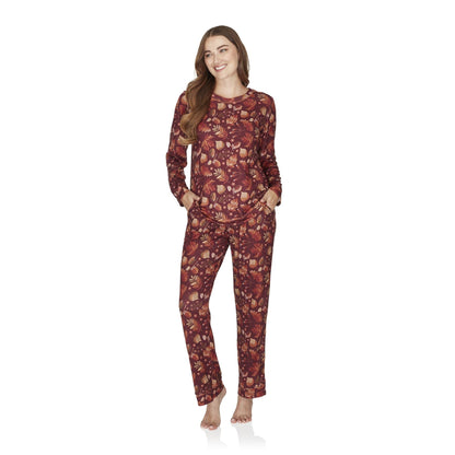 Wysteria Lane Womens Jersey Knit Long Sleeve Pyjamas - Burgundy Wysteria Lane