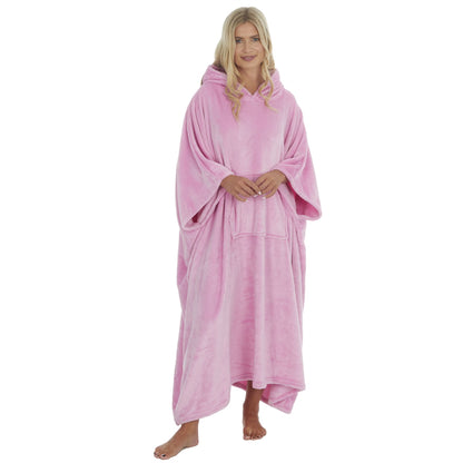 Forever Dreaming Womens Longline Fleece Poncho - Plain Pink