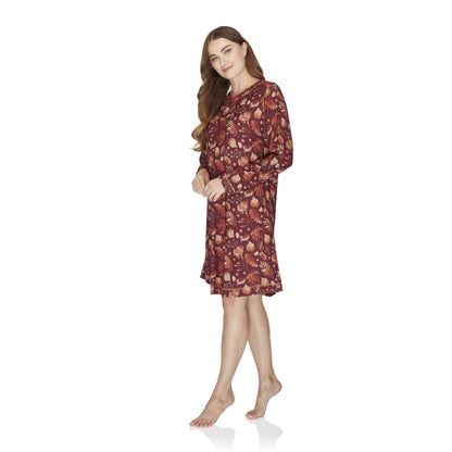 Wysteria Lane Womens Jersey Knit Long Sleeve Nightdress - Burgundy Wysteria Lane