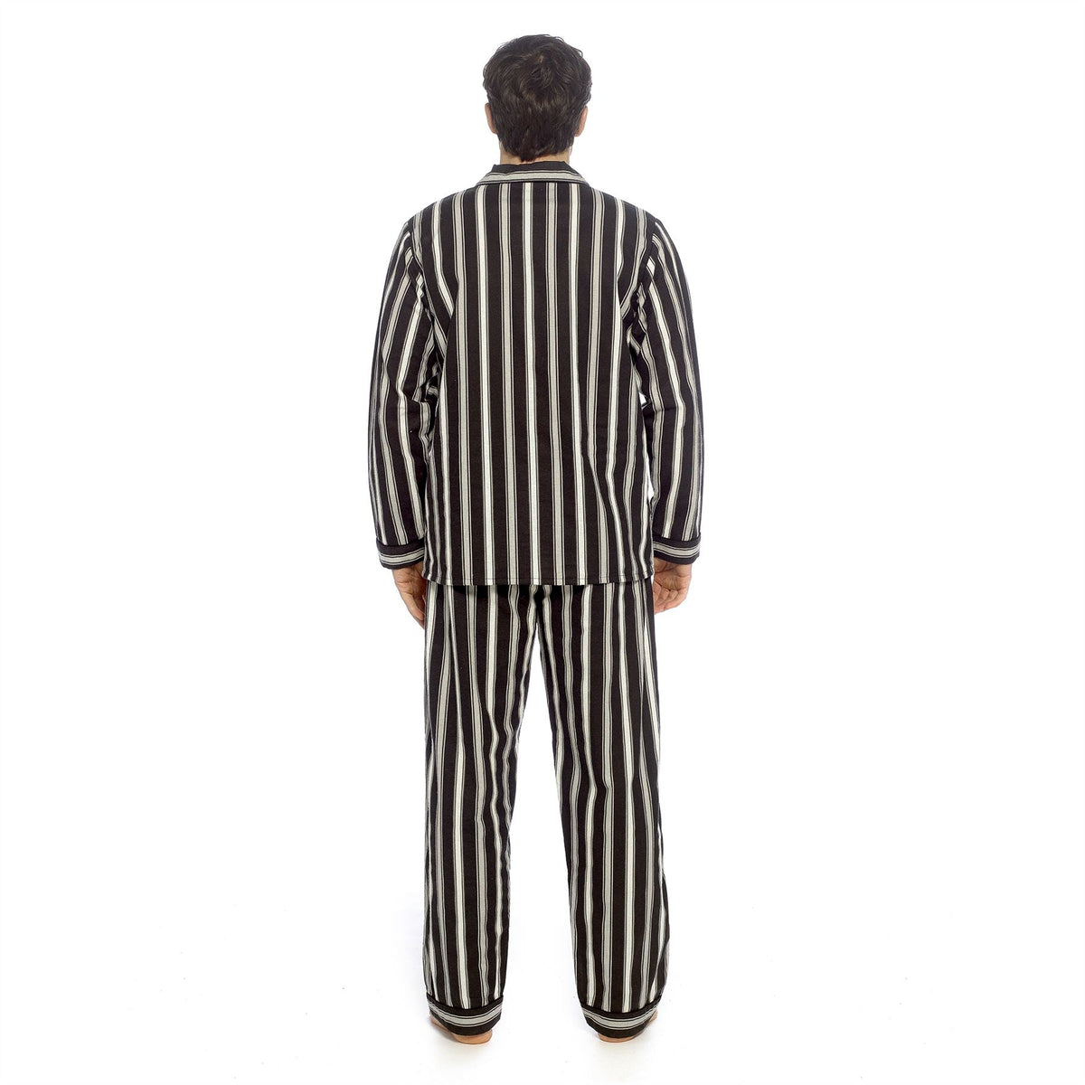 Tom Franks Mens Flannel Pyjamas - Black/White Stripe Tom Franks