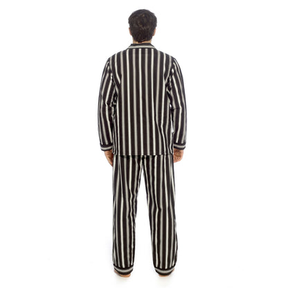 Tom Franks Mens Flannel Pyjamas - Black/White Stripe Tom Franks