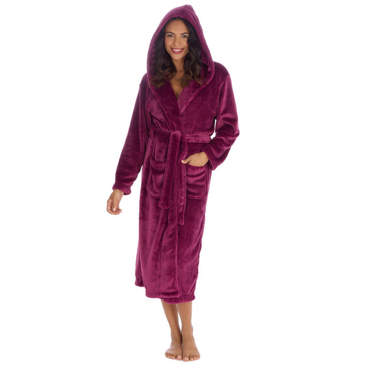 Forever Dreaming Womens Longer Length Shimmer Fleece Robe - Burgundy