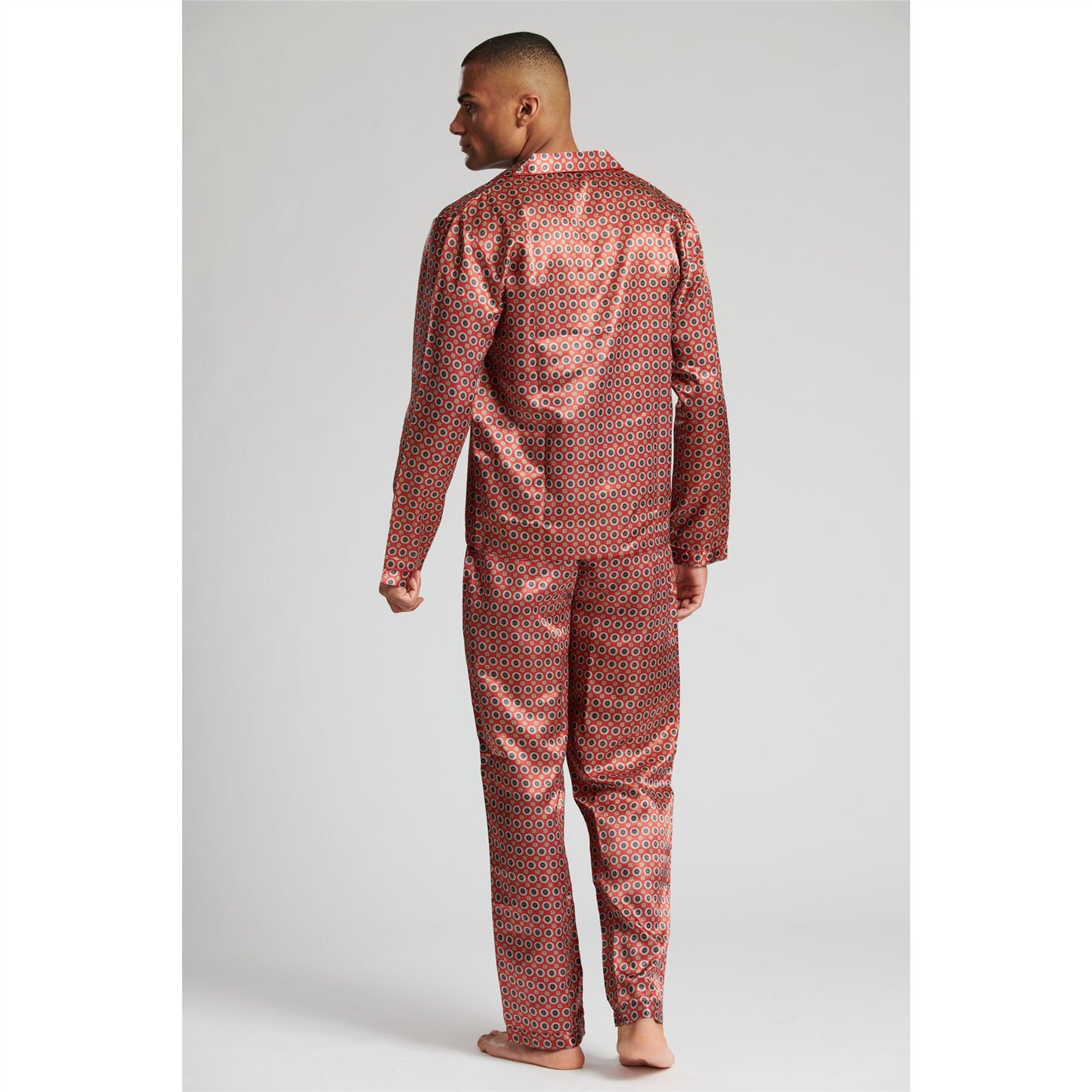 Loungeable Mens Patterned Satin Pyjamas - Burgundy