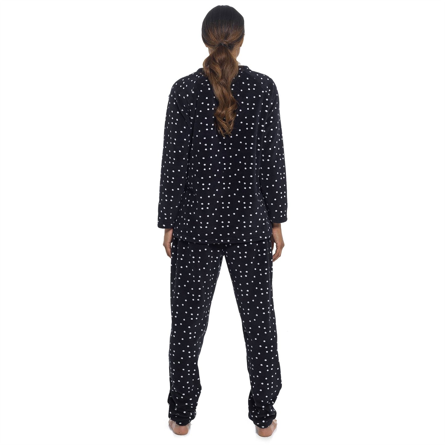 Foxbury Womens Applique Panda Fleece Pyjamas - Black
