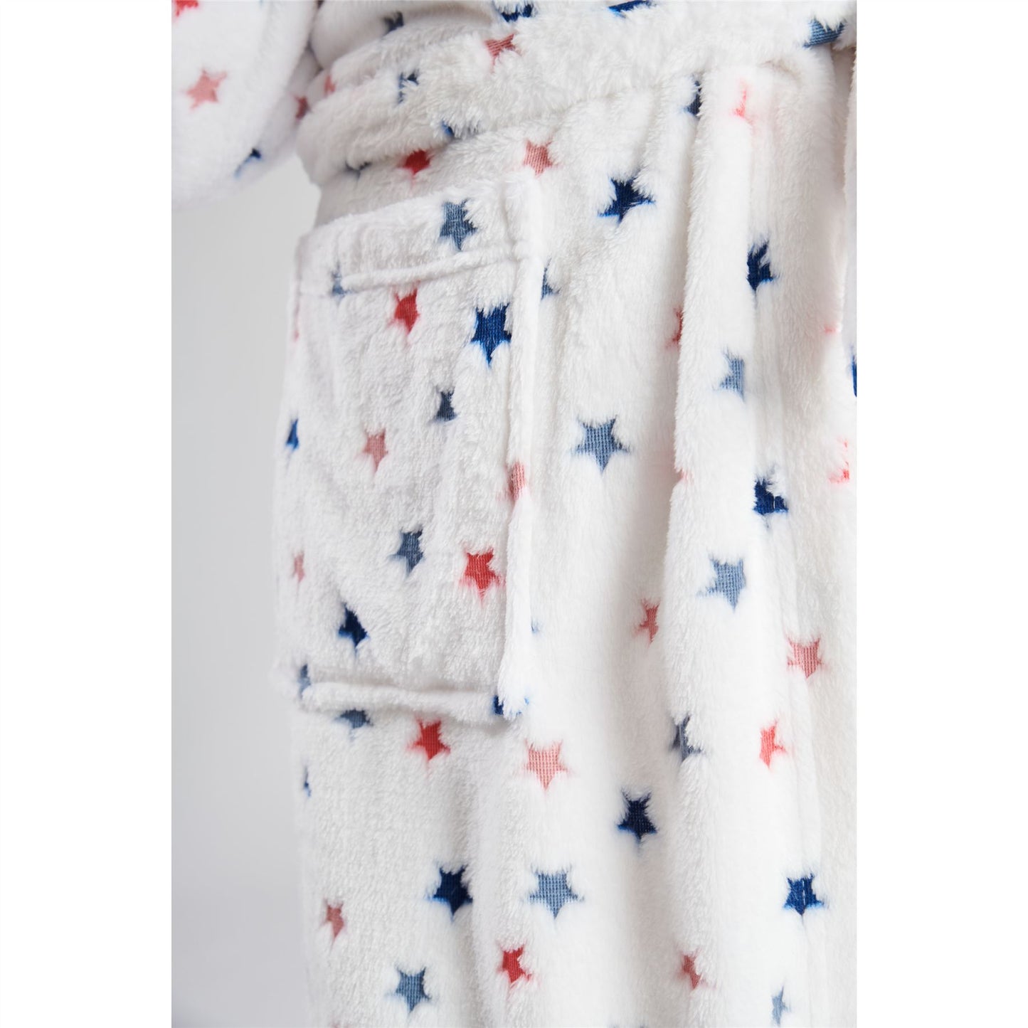 Loungeable Womens Star Embossed Fleece Hooded Robe - White/Multi