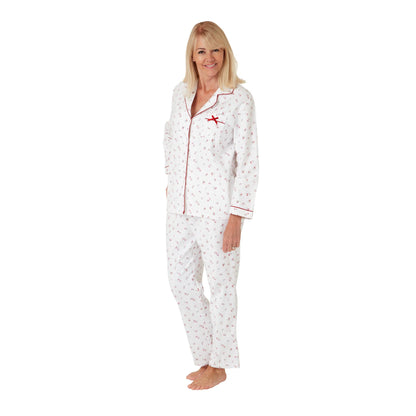 Marlon Womens Floral Brushed Cotton Pyjama Set - Spice Red