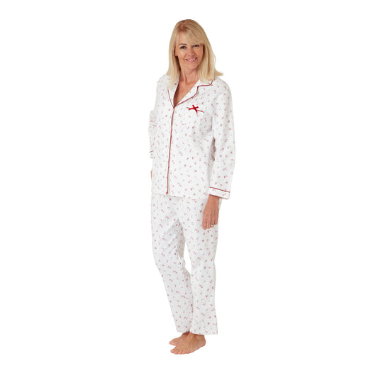 Marlon Womens Floral Brushed Cotton Pyjama Set - Spice Red