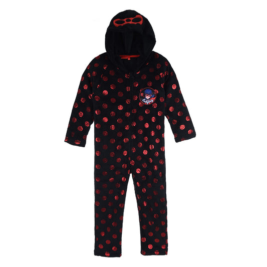 Girls Miraculous Ladybug Fleece Hooded Spot Onesie - Black