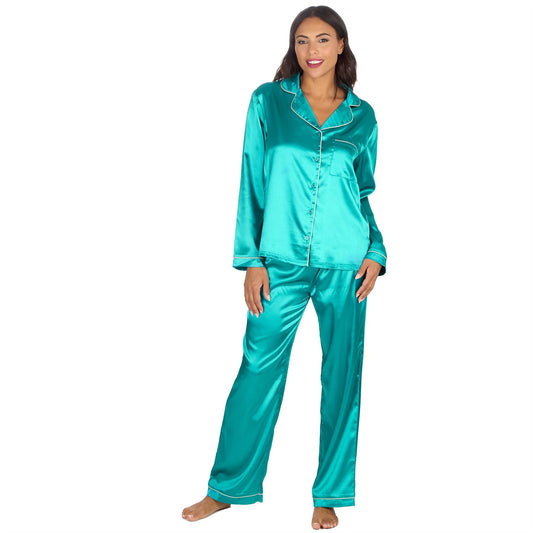 Slumber Party Womens Satin Pyjamas - Teal Slumber Party
