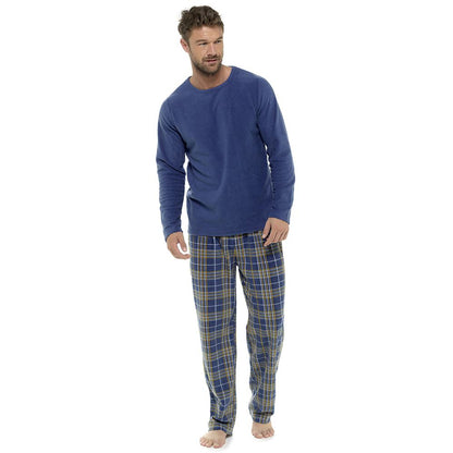 Foxbury Mens Check Fleece Pyjamas - Navy