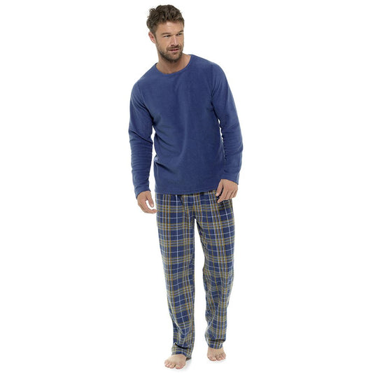 Foxbury Mens Check Fleece Pyjamas - Navy