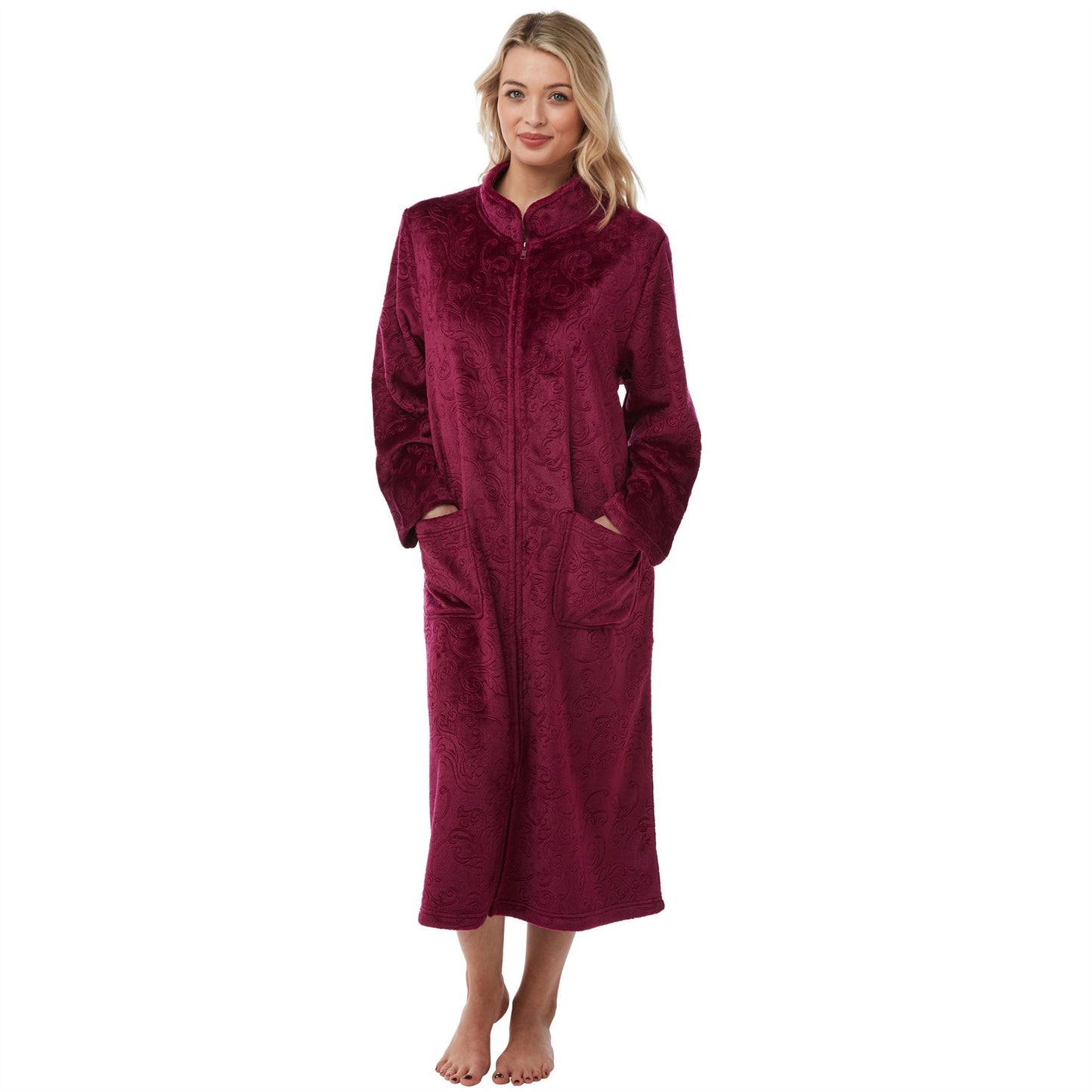 Lady Olga Zip Through Embossed Fleece Robe - Rose