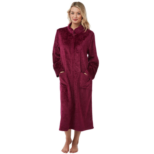 Lady Olga Zip Through Embossed Fleece Robe - Rose