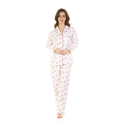 Sue Marks Womens Floral Button Through Brushed Cotton Pyjamas - Pink