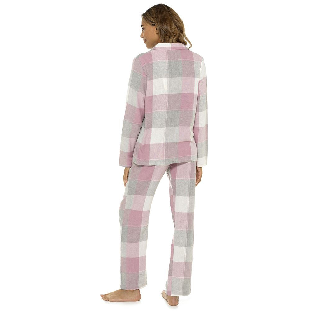 Foxbury Womens Check Print Button Through Pyjamas - Pink Foxbury