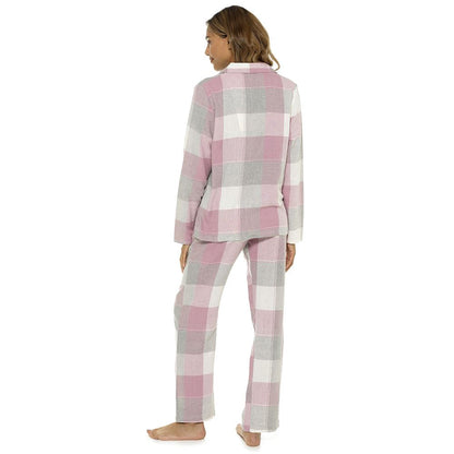 Foxbury Womens Check Print Button Through Pyjamas - Pink Foxbury