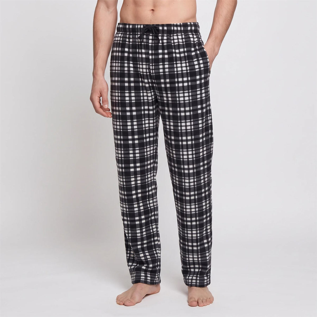 Gaubert Mens Check Fleece Lounge Pants (2 Pack) - Black/Blue Gaubert