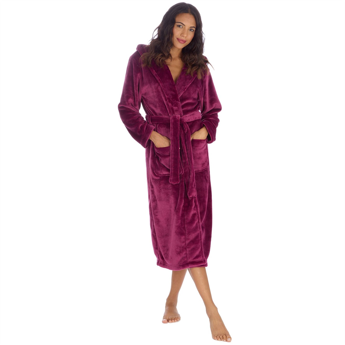 Forever Dreaming Womens Longer Length Shimmer Fleece Robe - Burgundy