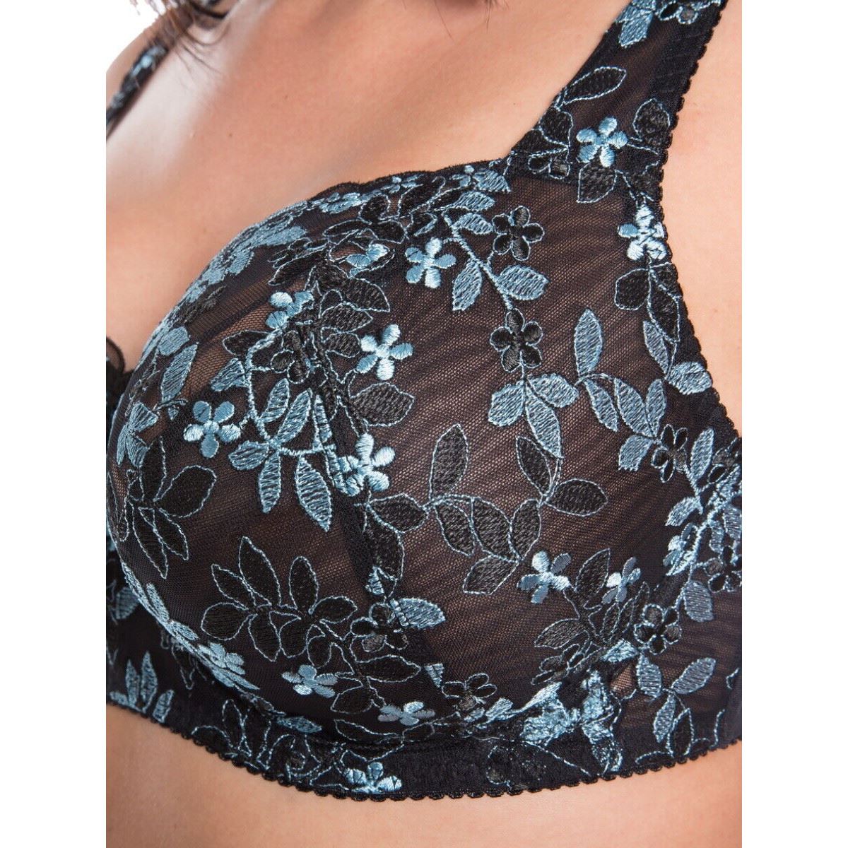 Gemm Full Cup Embroidered Bra - Black/Green Gemm