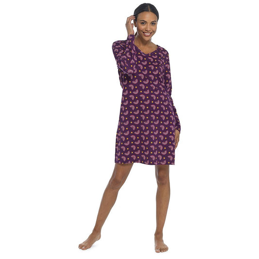 Follow That Dream Womens Rainbow Print Long Sleeve Nightdress - Purple