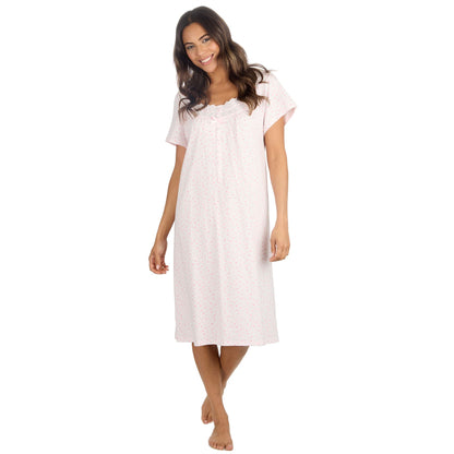 Cottonique Short Sleeve Pastel Spot Nightdress - Pink