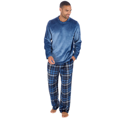 Cargo Bay Mens Fleece Check Pyjamas - Denim/Denim Check