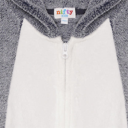 Nifty Kids Husky Dog Fleece Onesie - Blue/Grey