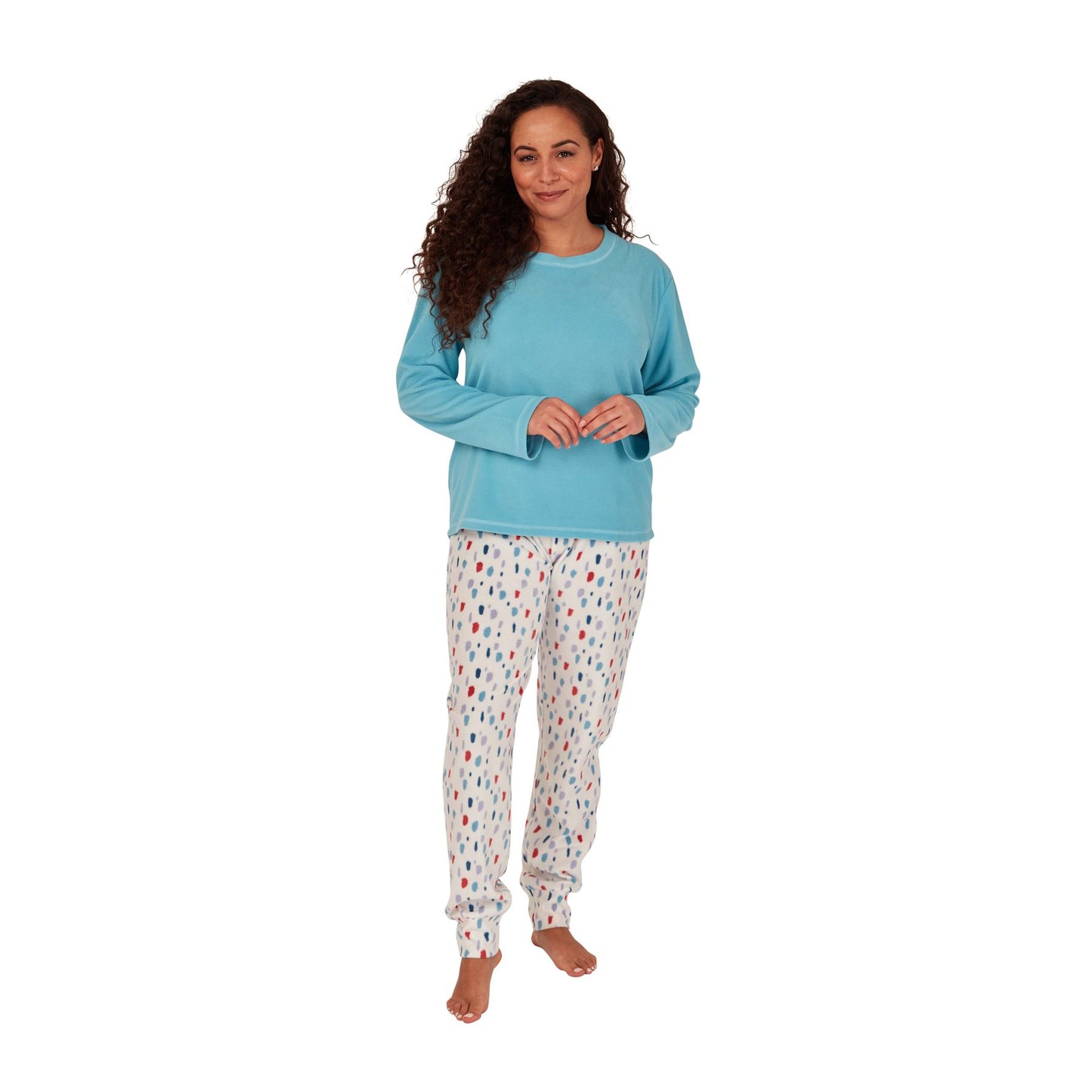 Indigo Sky Womens Splat Spot Fleece Pyjama Set - Pale Turquoise