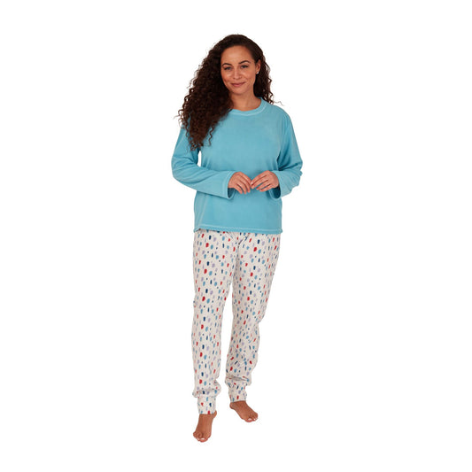 Indigo Sky Womens Splat Spot Fleece Pyjama Set - Pale Turquoise