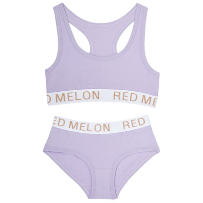 Red Melon Girls Crop Top Bra And Brief Set - Lavender