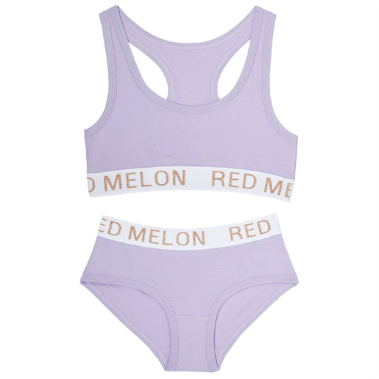 Red Melon Girls Crop Top Bra And Brief Set - Lavender