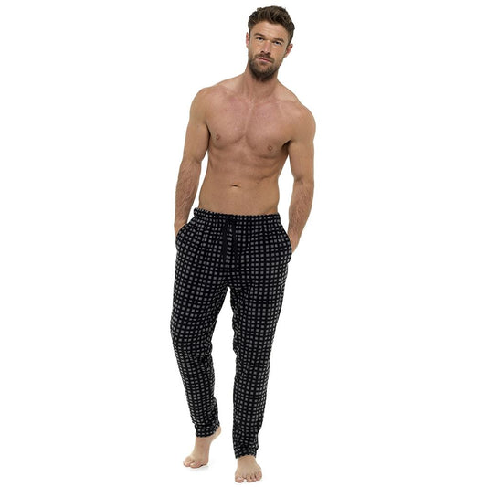 Foxbury Mens Check Fleece Lounge Pants - Black/Grey