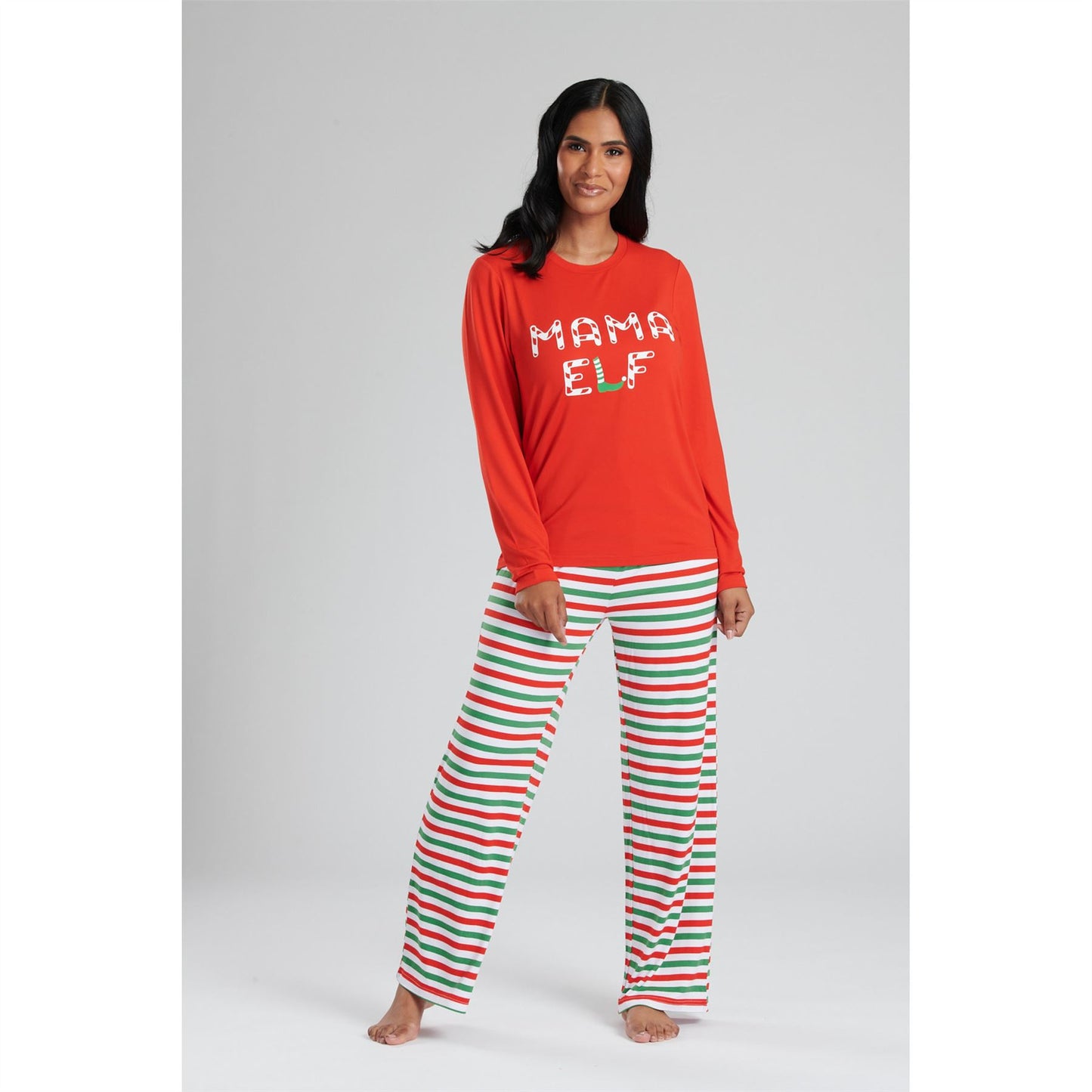 Loungeable Womens 'Mama Elf' Pyjamas - Red/Green