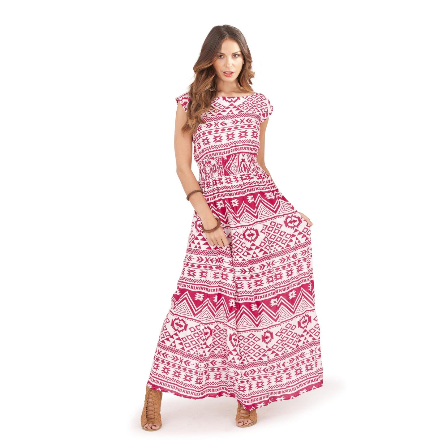 Pistachio Round Neck Multi Print Maxi Dress - Red