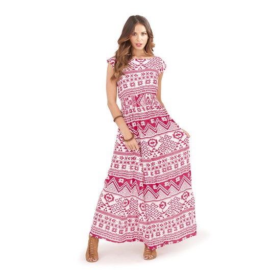 Pistachio Round Neck Multi Print Maxi Dress - Red