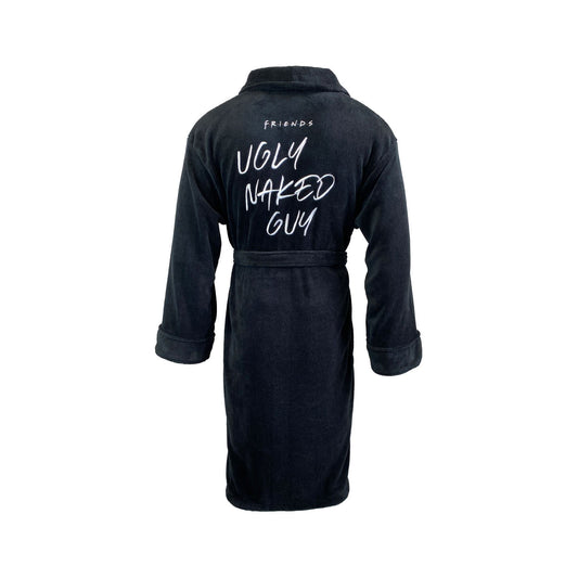 Mens Friends Ugly Naked Guy Fleece Robe - Black