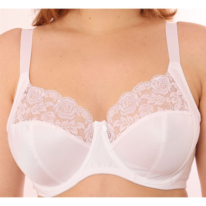 Gemm Full Cup Satin Floral Lace Bra - White