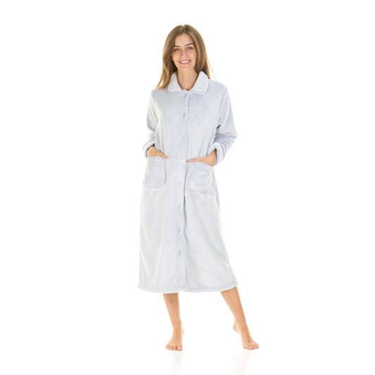 La Marquise Womens Luxury Longpile Button Robe - Blue