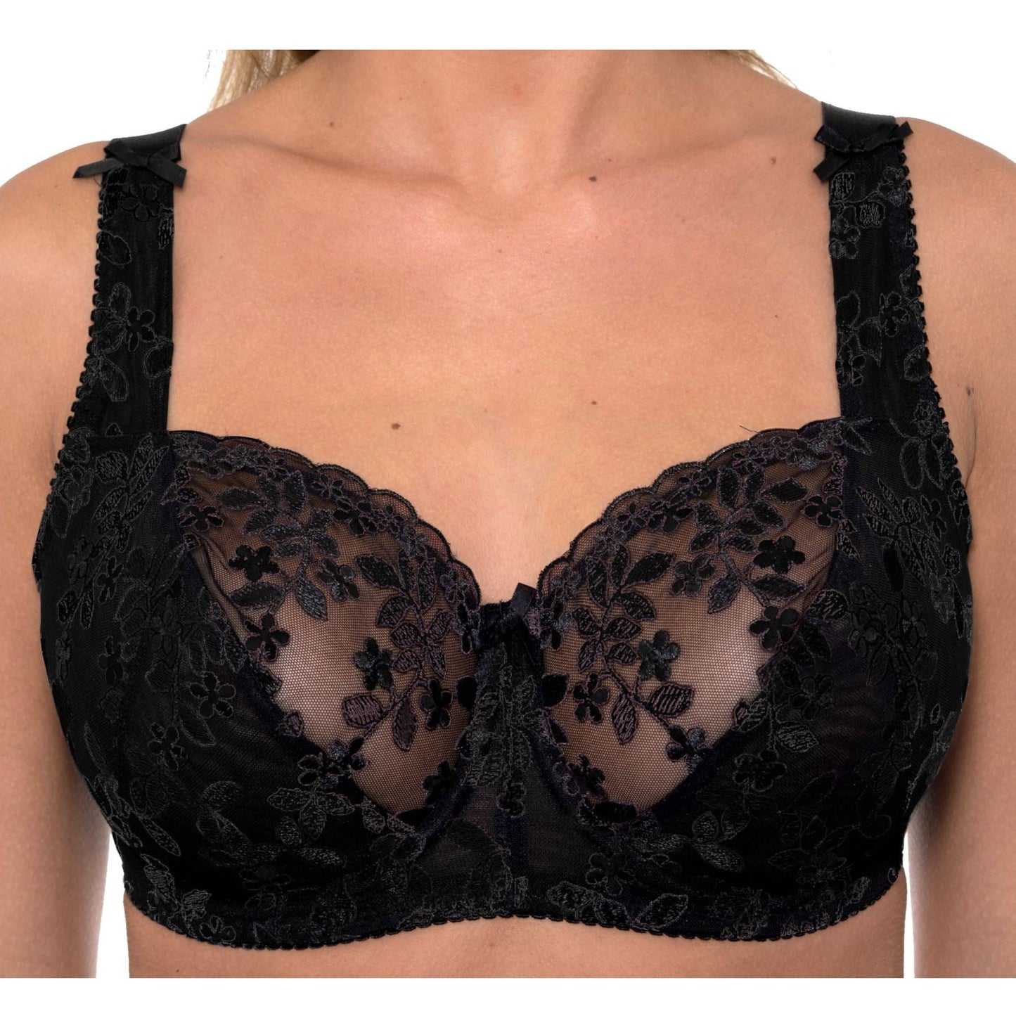Gemm Full Cup Embroidered Bra - Black Gemm