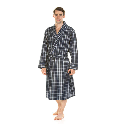 Haigman Mens Pure Cotton Robe - Navy Check