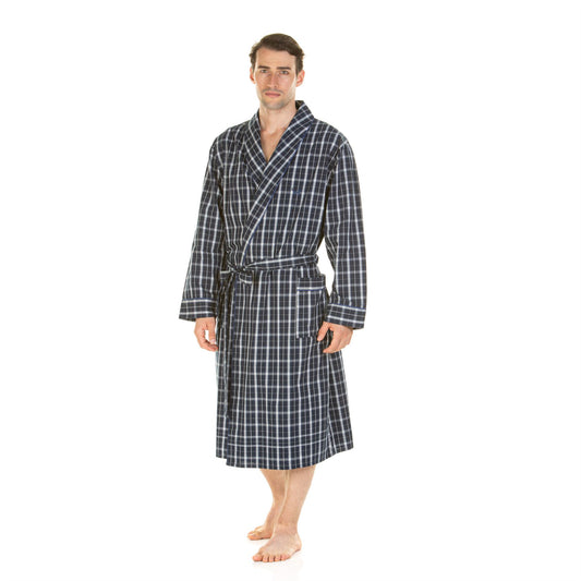 Haigman Mens Pure Cotton Robe - Navy Check