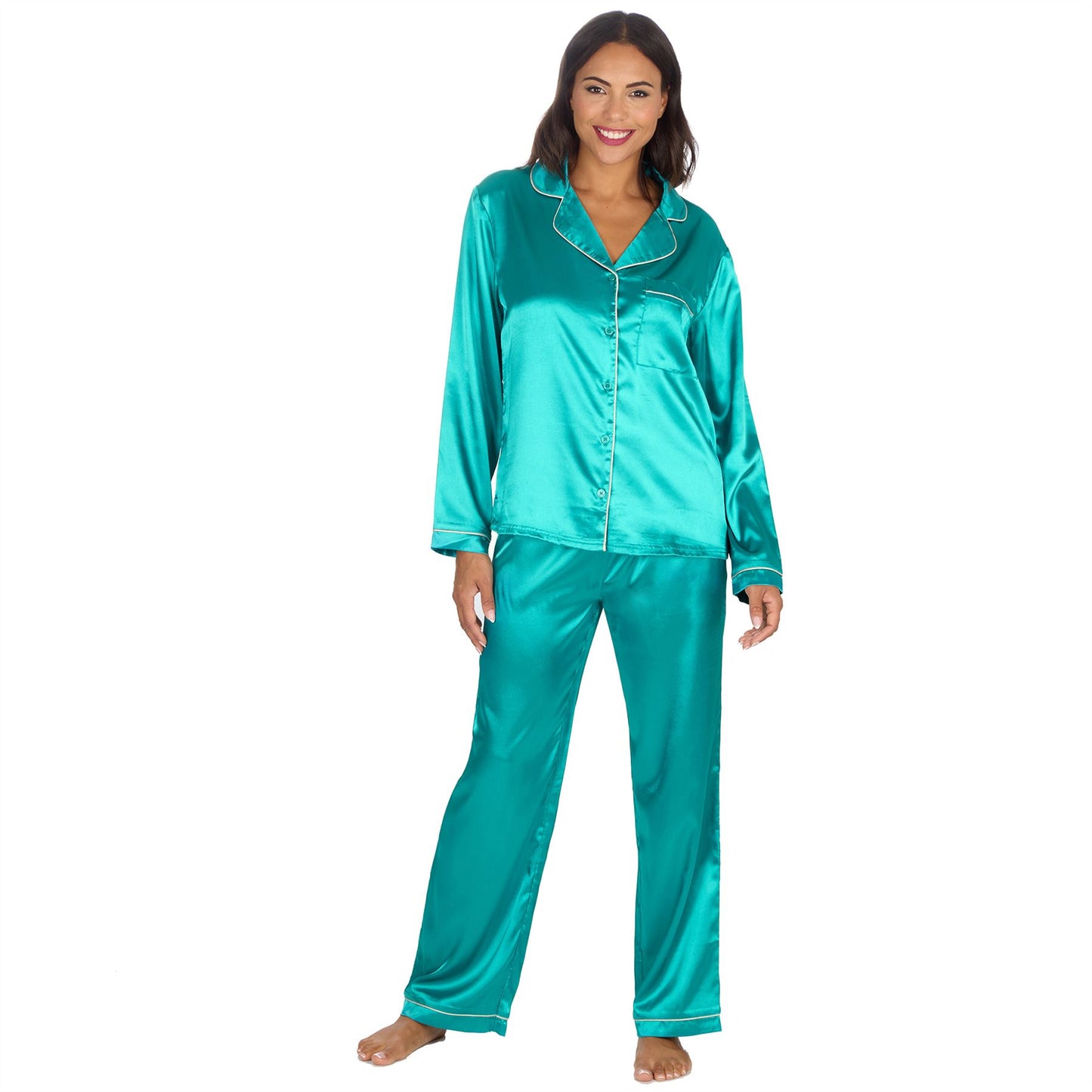 Slumber Party Womens Satin Pyjamas - Teal