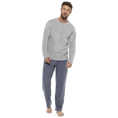Foxbury Mens Check Fleece Pyjamas - Grey