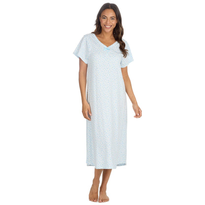 Cottonique Short Sleeve Pastel Spot Longline Nightdress - Blue Cottonique