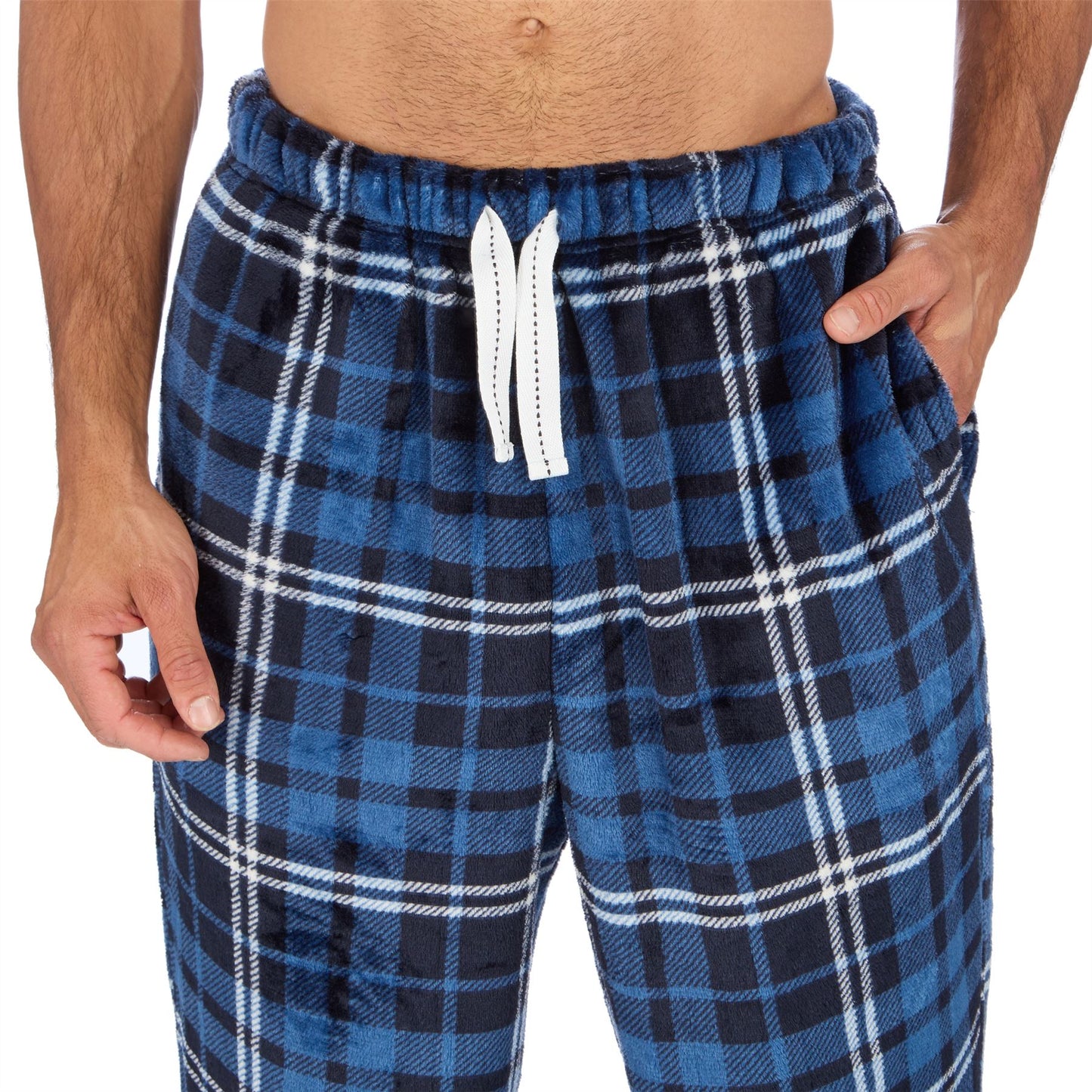 Cargo Bay Mens Fleece Check Pyjamas - Denim/Denim Check