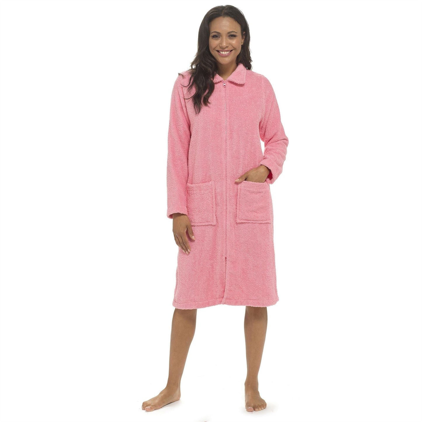 Tom Franks Womens Zip Through Towelling House Coat - Pink Tom Franks