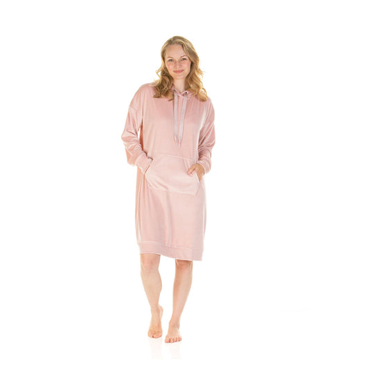 La Marquise Womens Velour Lounge Long Sleeve Hooded Nightdress - Pink