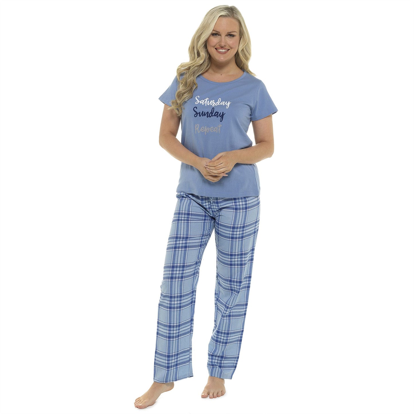 Foxbury Womens 'Saturday Sunday Repeat' Pyjamas - Blue